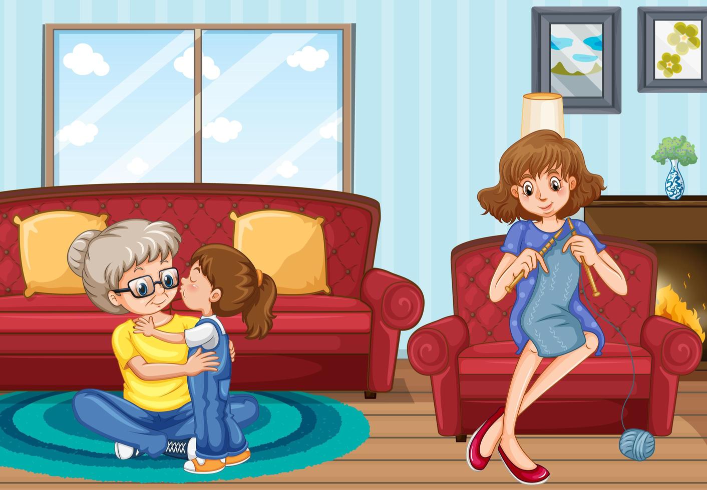 Scene with people in family relaxing at home vector