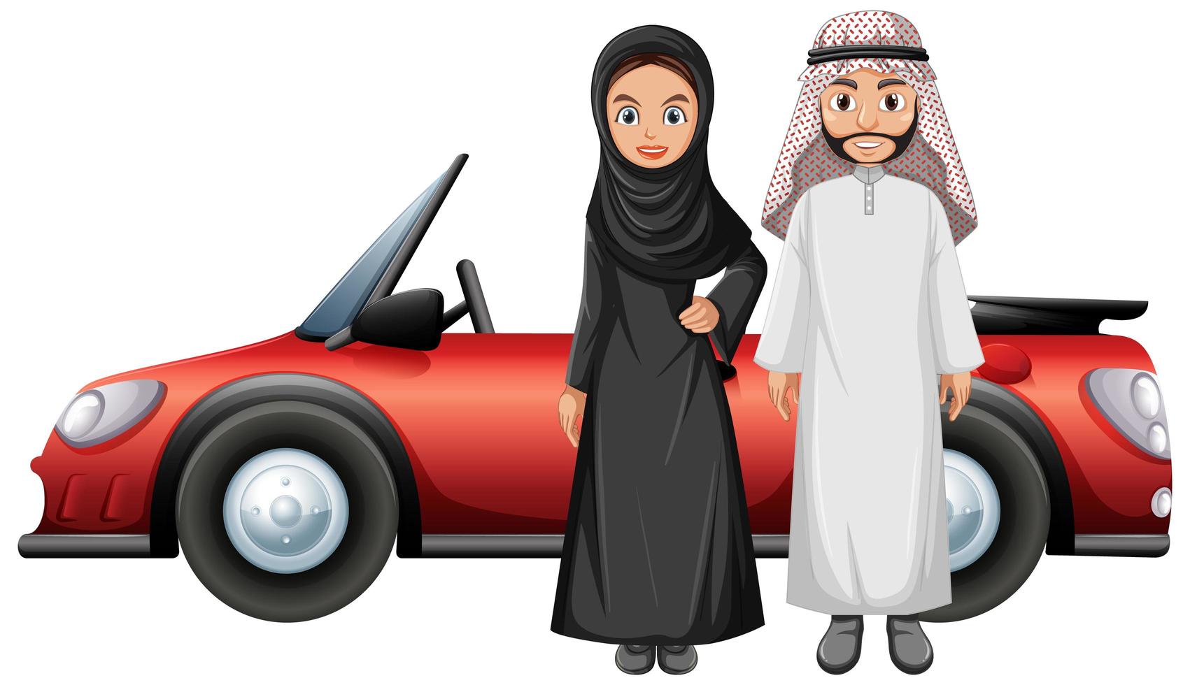 Arabian couple in front of the car vector