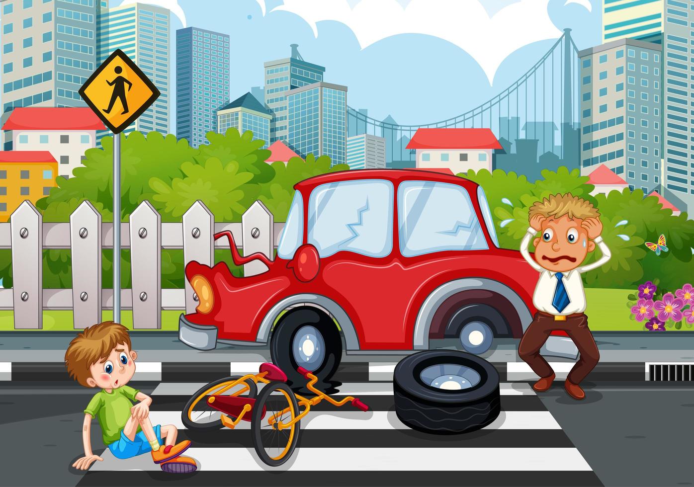 Accident scene with car crash in the city vector