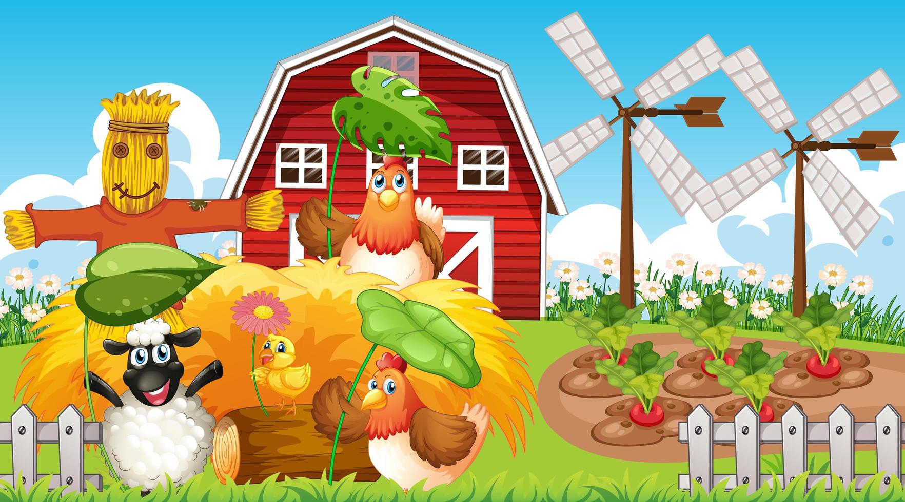 Farm theme background with farm animals vector