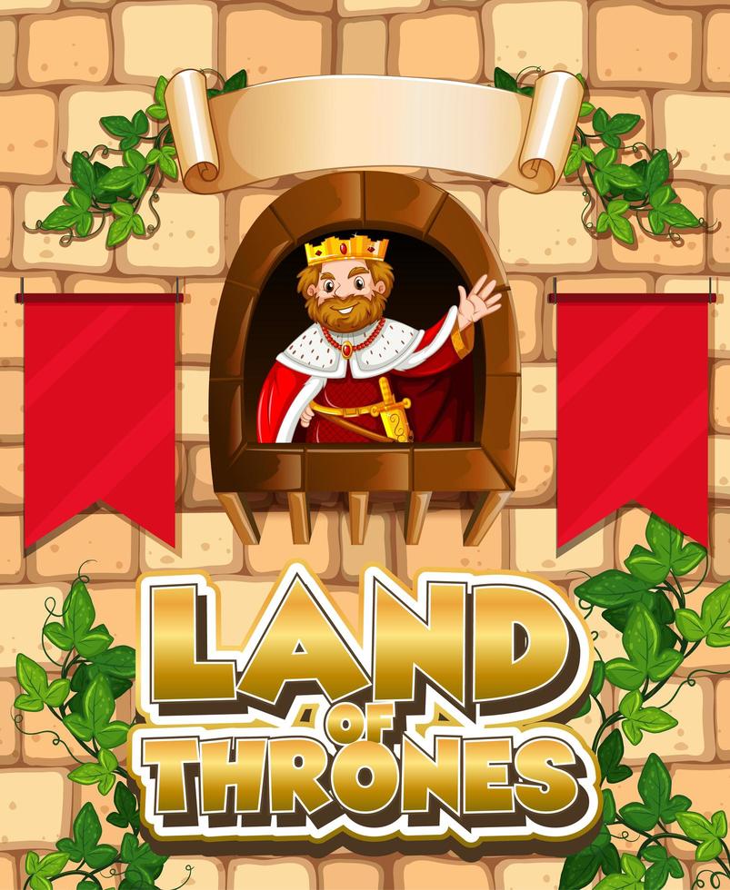 diseño de fuente para palabra tierra de tronos con rey vector