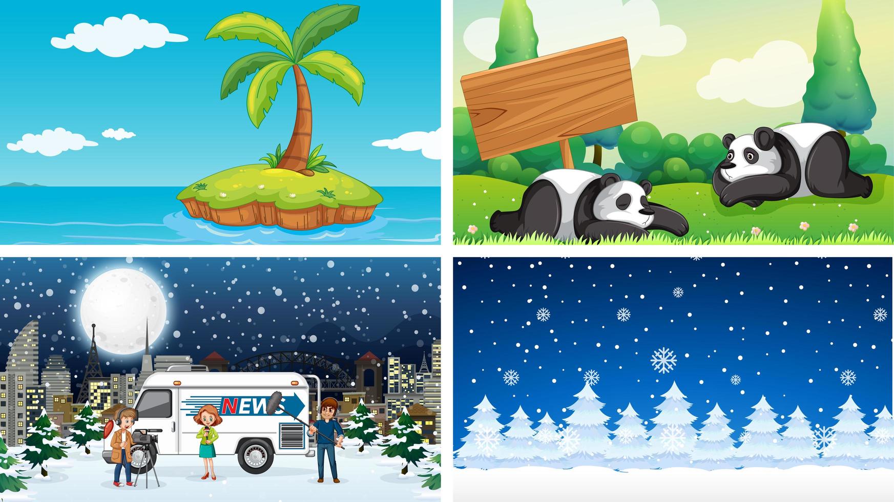 Four scenes of summer and winter vector