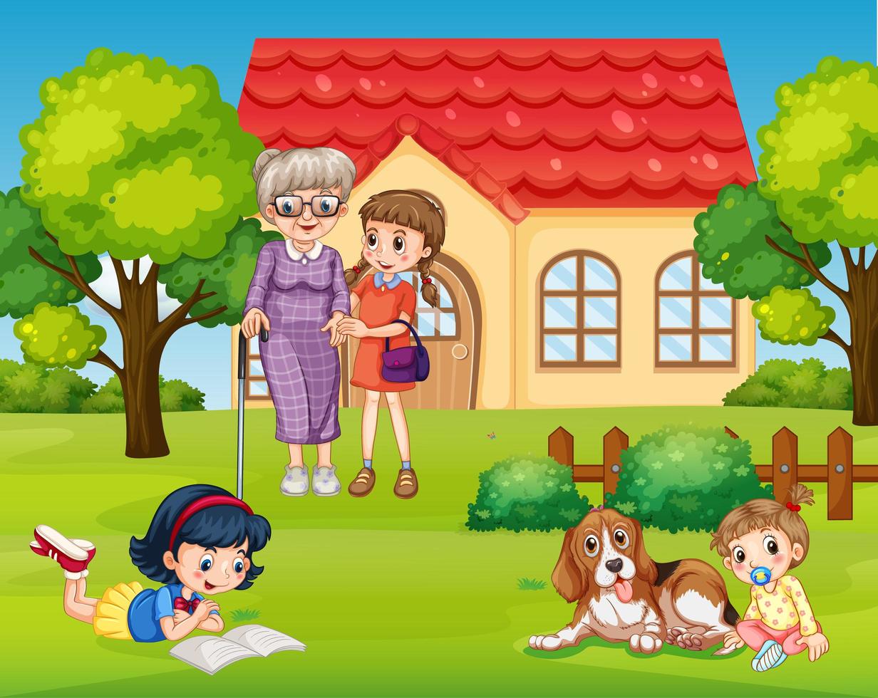 Happy family at front yard vector