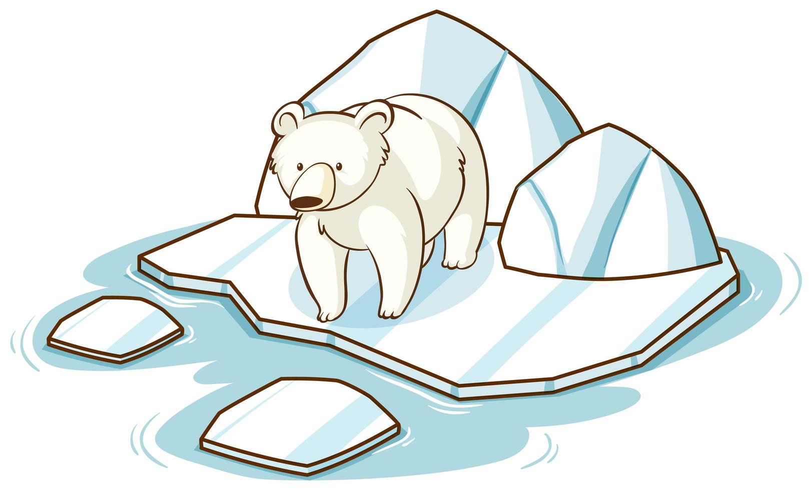 Oso polar de pie sobre hielo sobre fondo blanco. vector