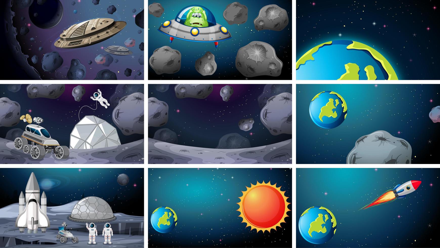 Large set of space scenes vector