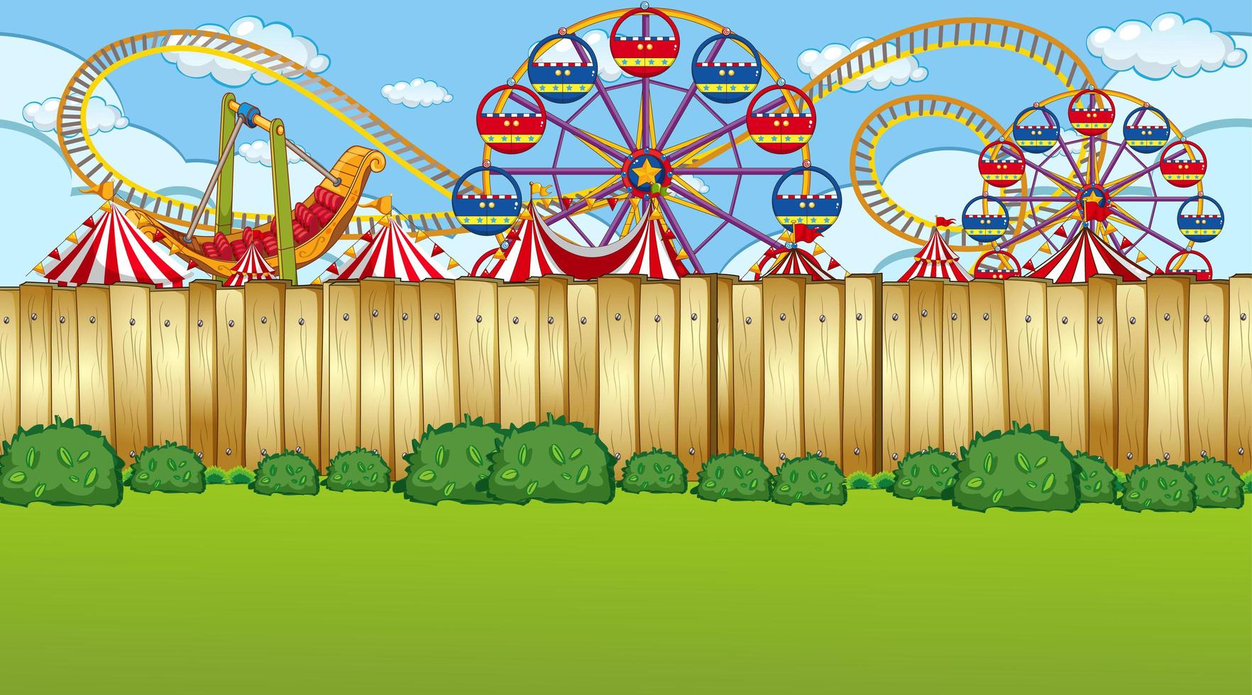 Amusement park fence scene vector