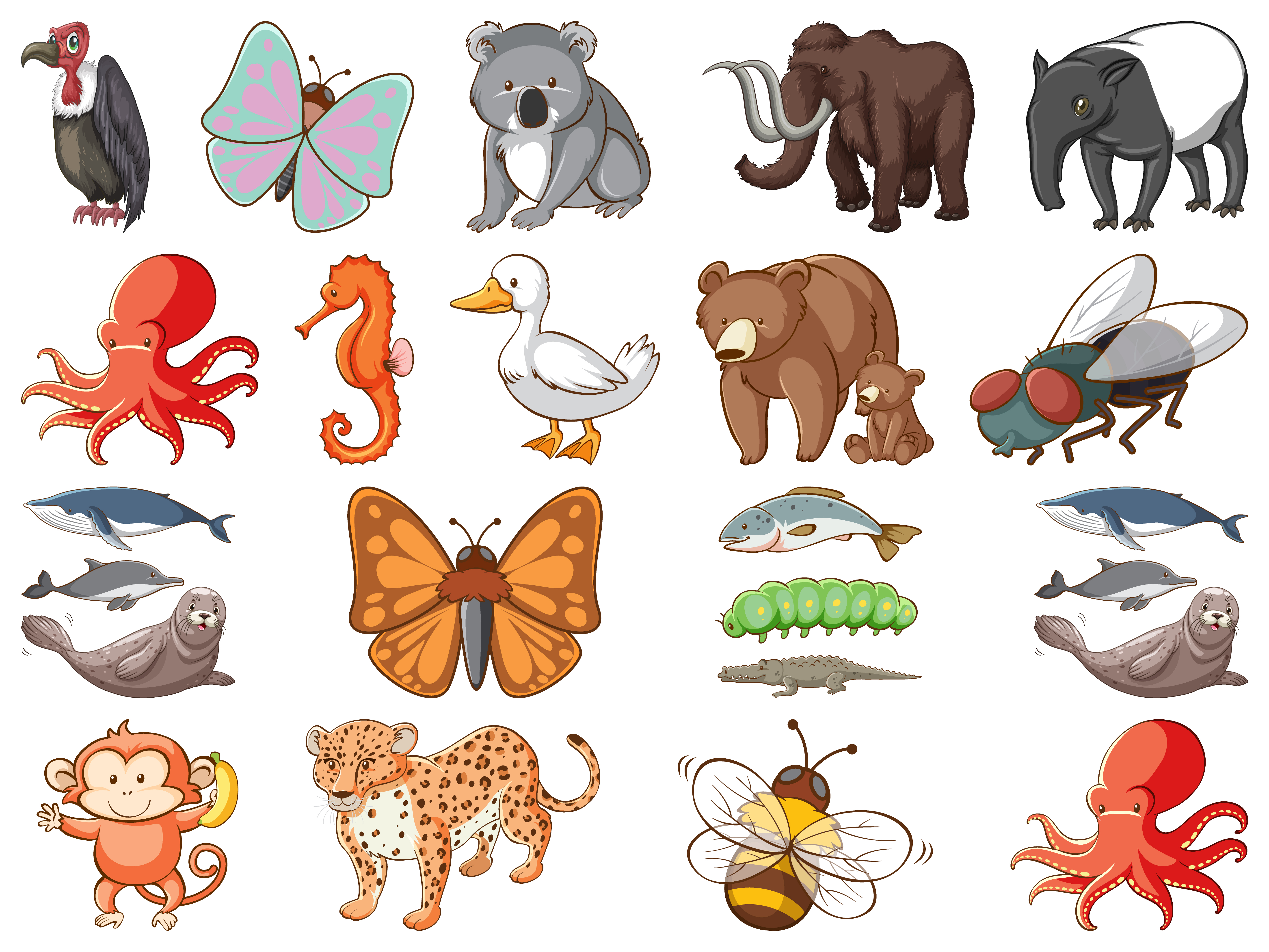 Large set of wildlife with many types of animals 1445136 Vector Art at  Vecteezy