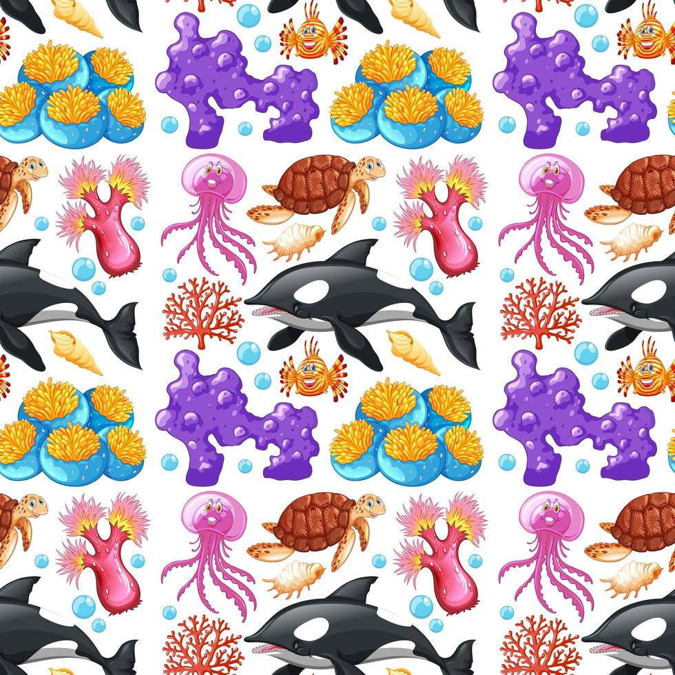 Seamless background design with sea creatures and coral vector