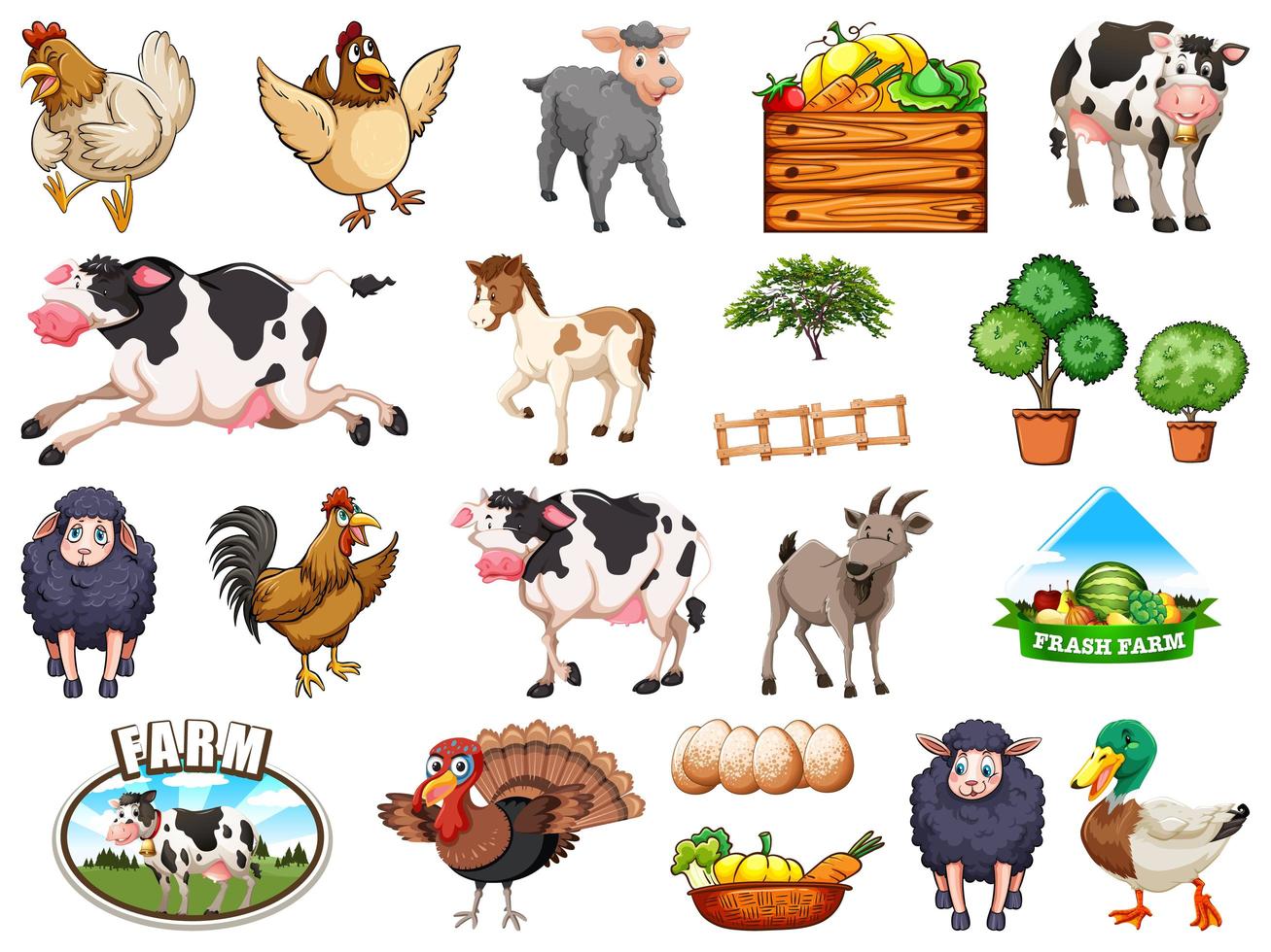 conjunto de animales de granja vector