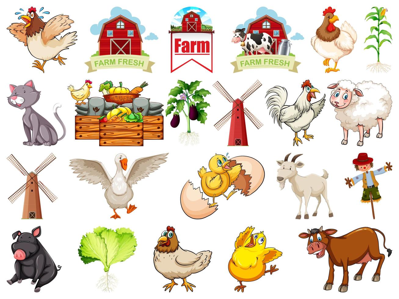 conjunto de animales de granja vector