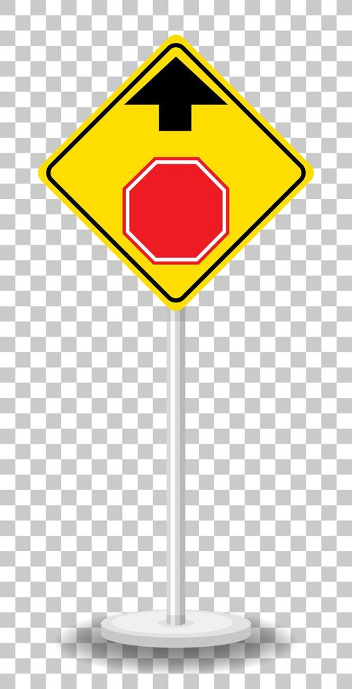 Yellow traffic warning sign on transparent background vector