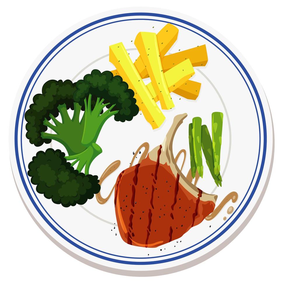 Aerial view of food on plate vector