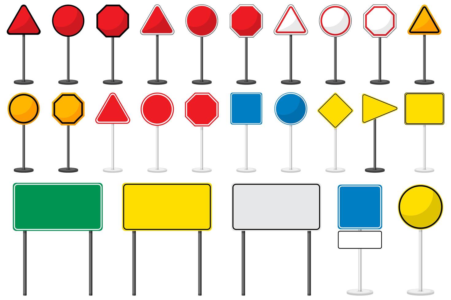 Conjunto de señales de tráfico en blanco con soporte aislado sobre fondo blanco. vector