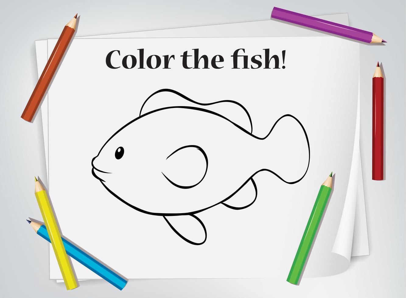 hoja de trabajo para colorear de peces para niños vector