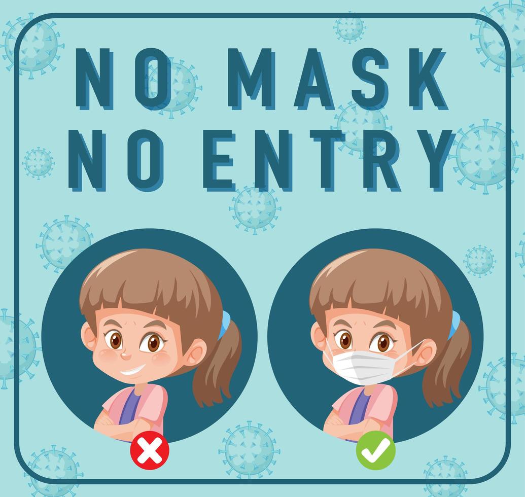 No mask no entry sign with cartoon character vector