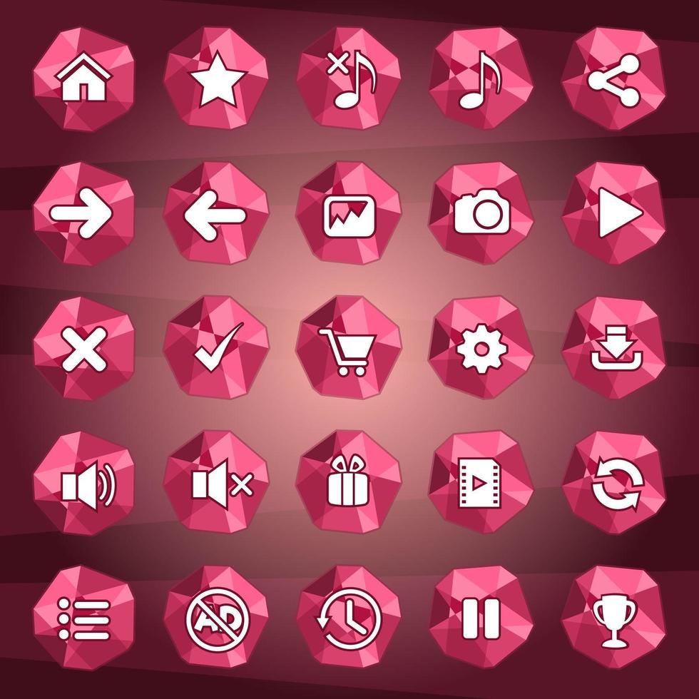 Red style polygon and icone button set vector