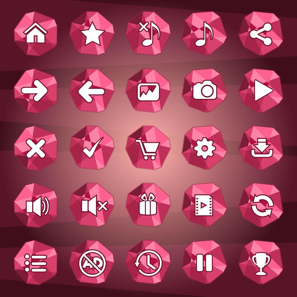 Red style polygon and icone button set vector