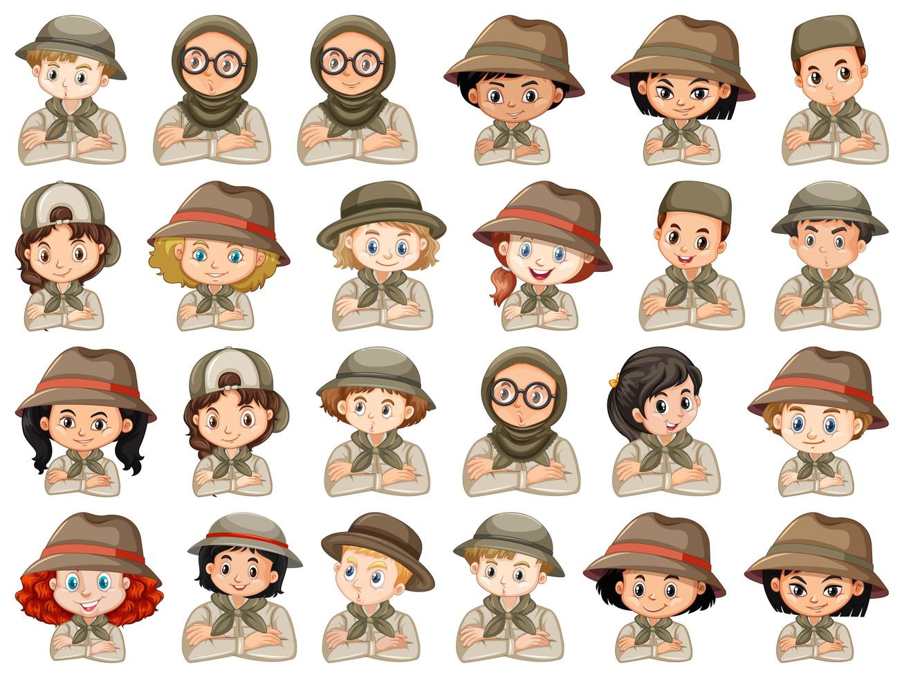 Set of different boy and girl scouts vector