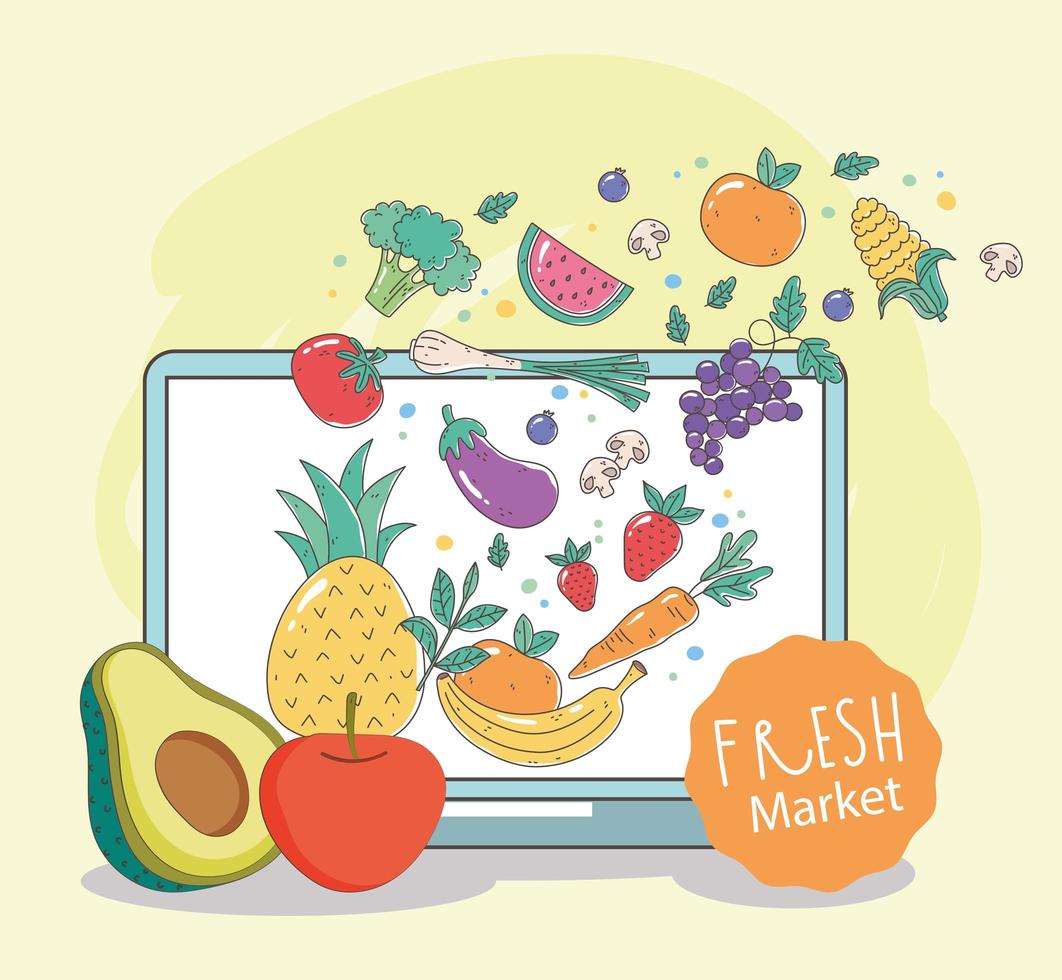 Healthy menu and fresh food e-commerce composition vector