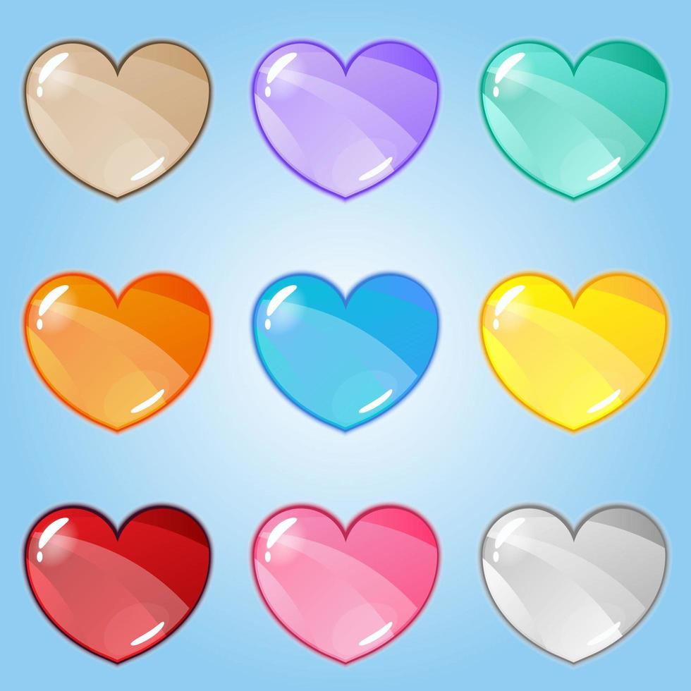 Glossy cartoon heart asset set vector