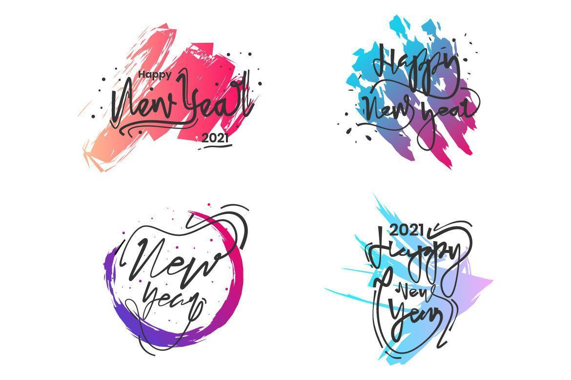 New Year 2021 Calligraphy with Colorful Brush Strokes vector