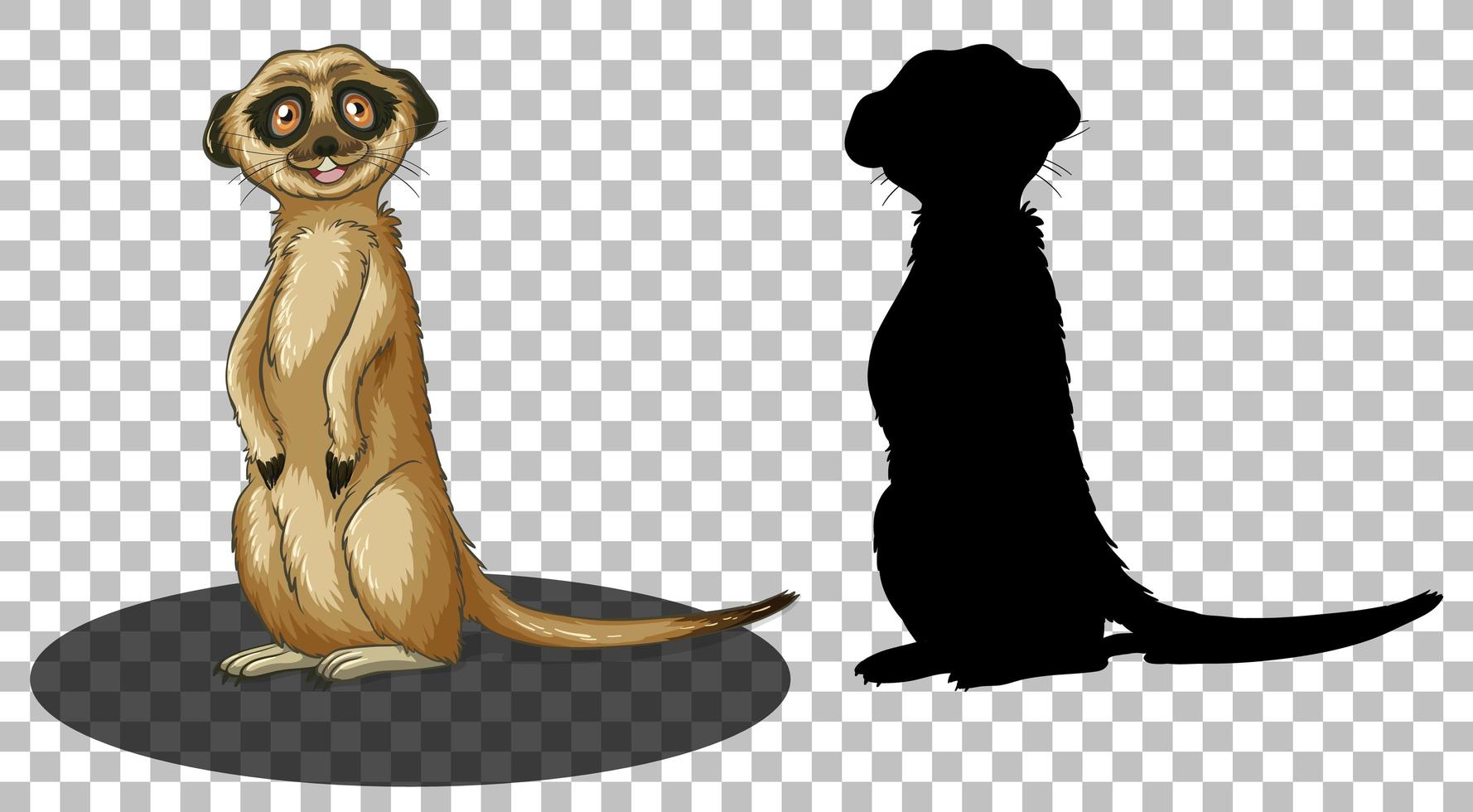 Personaje de dibujos animados de suricata con su silueta vector