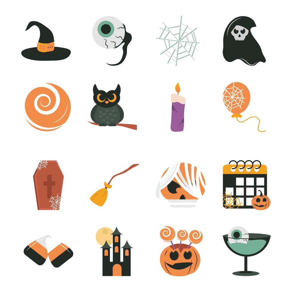 conjunto de iconos planos de celebración de halloween vector