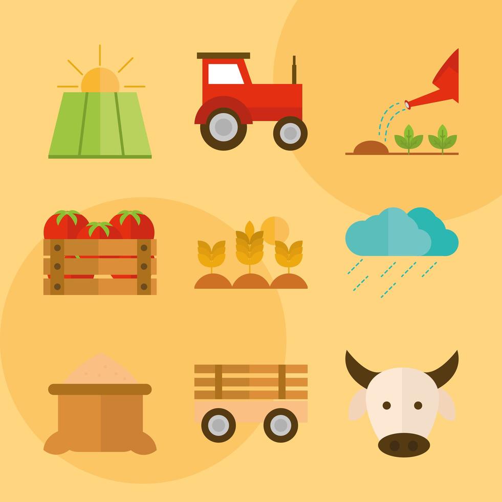 conjunto de iconos planos de agricultura y agricultura vector