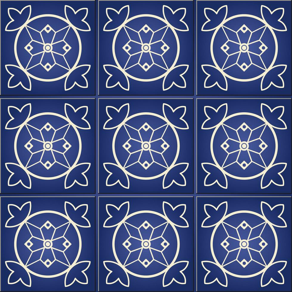 Azulejo floral marroquí azul y blanco de patrones sin fisuras vector