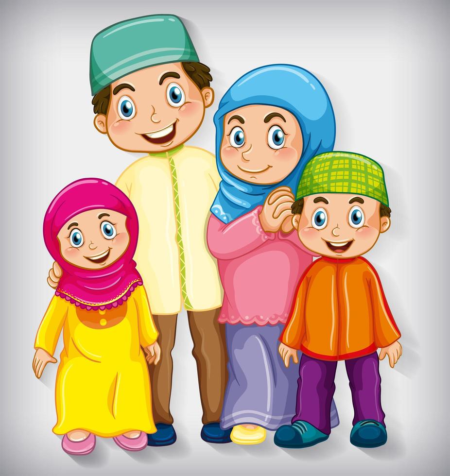 Muslim family isolated on white vector