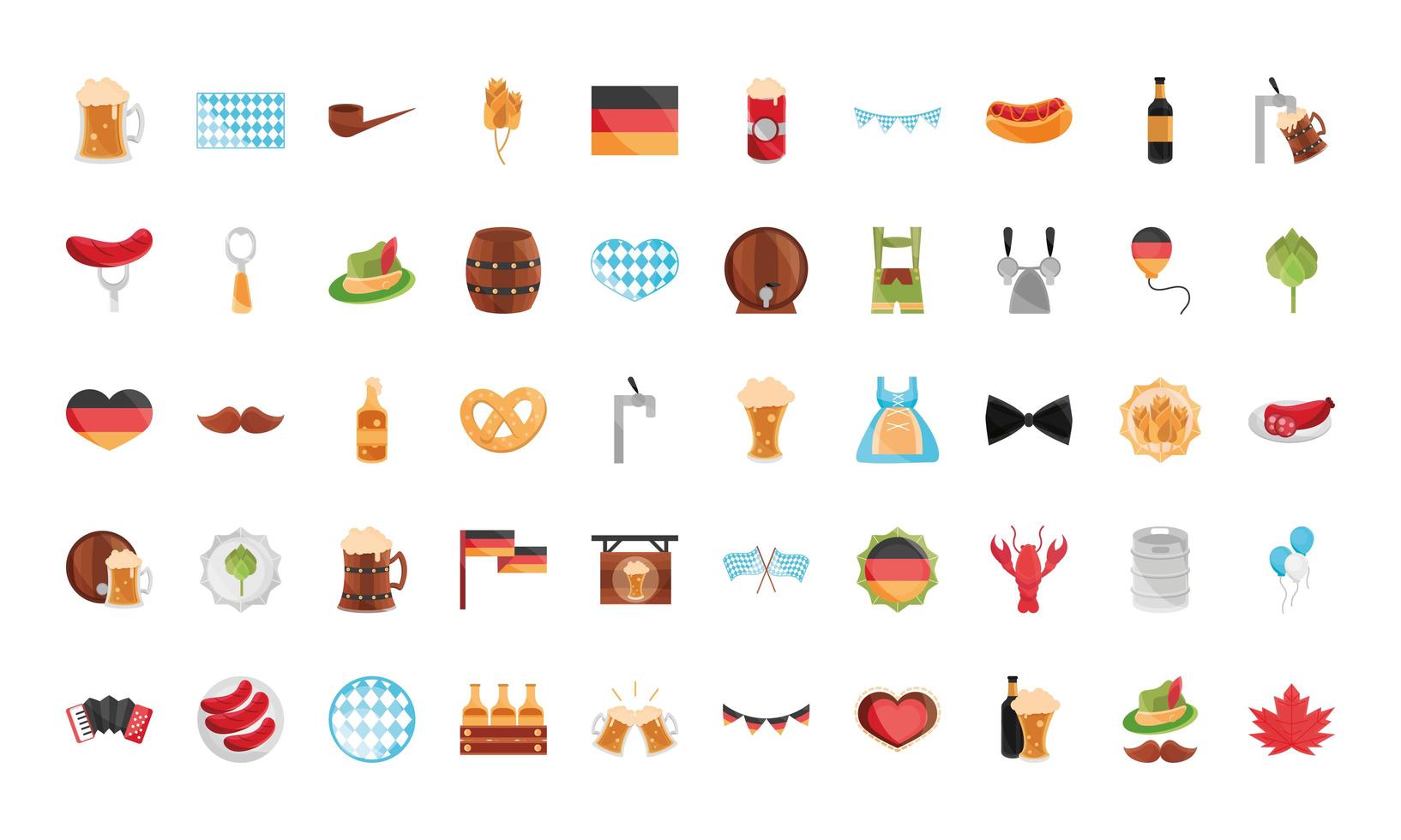 Oktoberfest beer festival and German celebration icon set vector