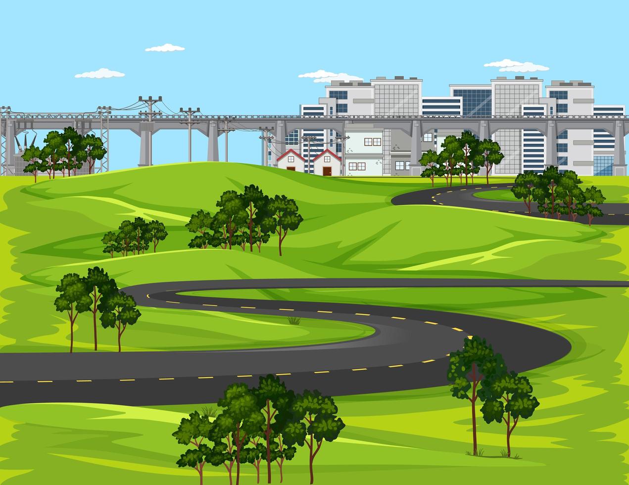 Long road and bridge in city vector