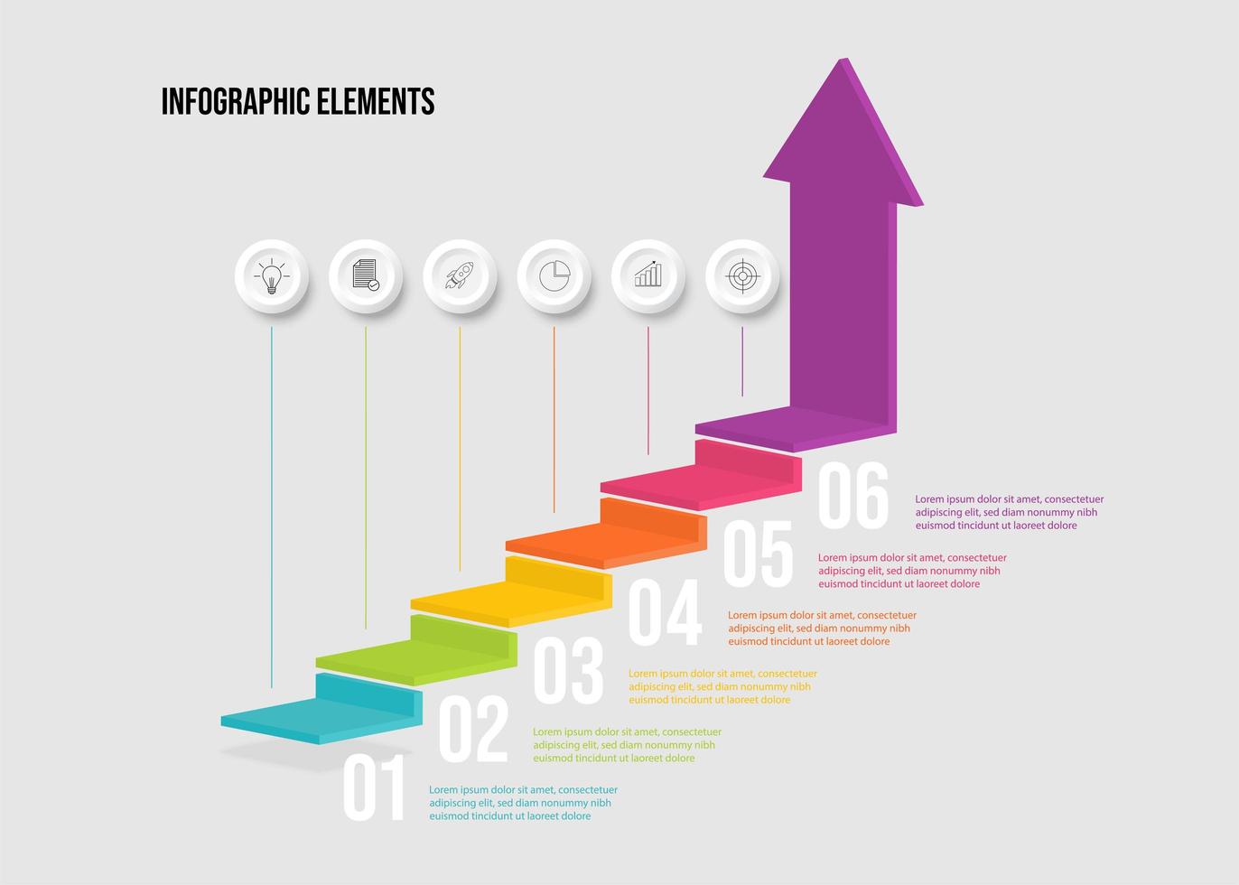 Modern colorful 3d stair infographic with icons vector