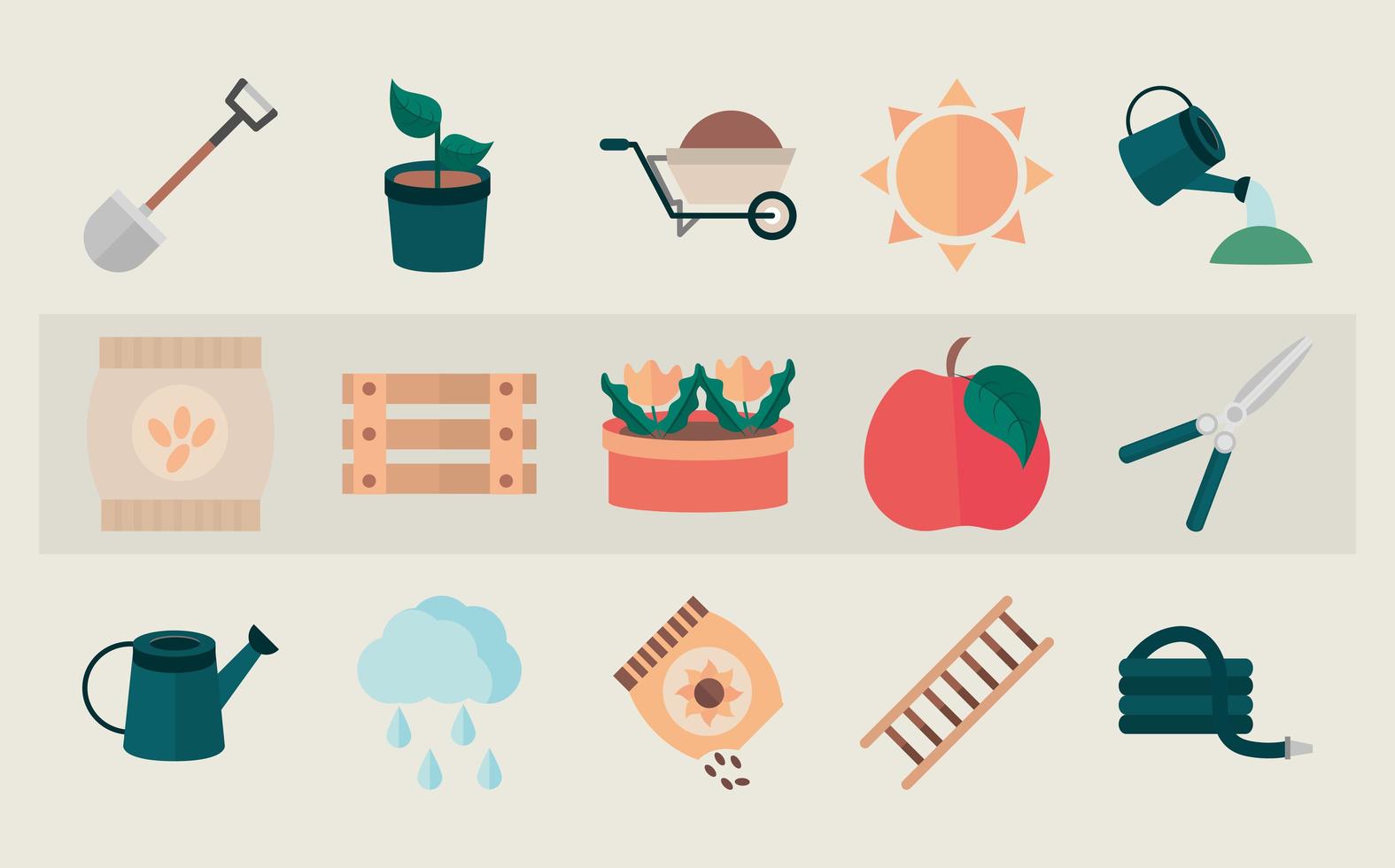 jardinería y cosecha colección de iconos planos vector