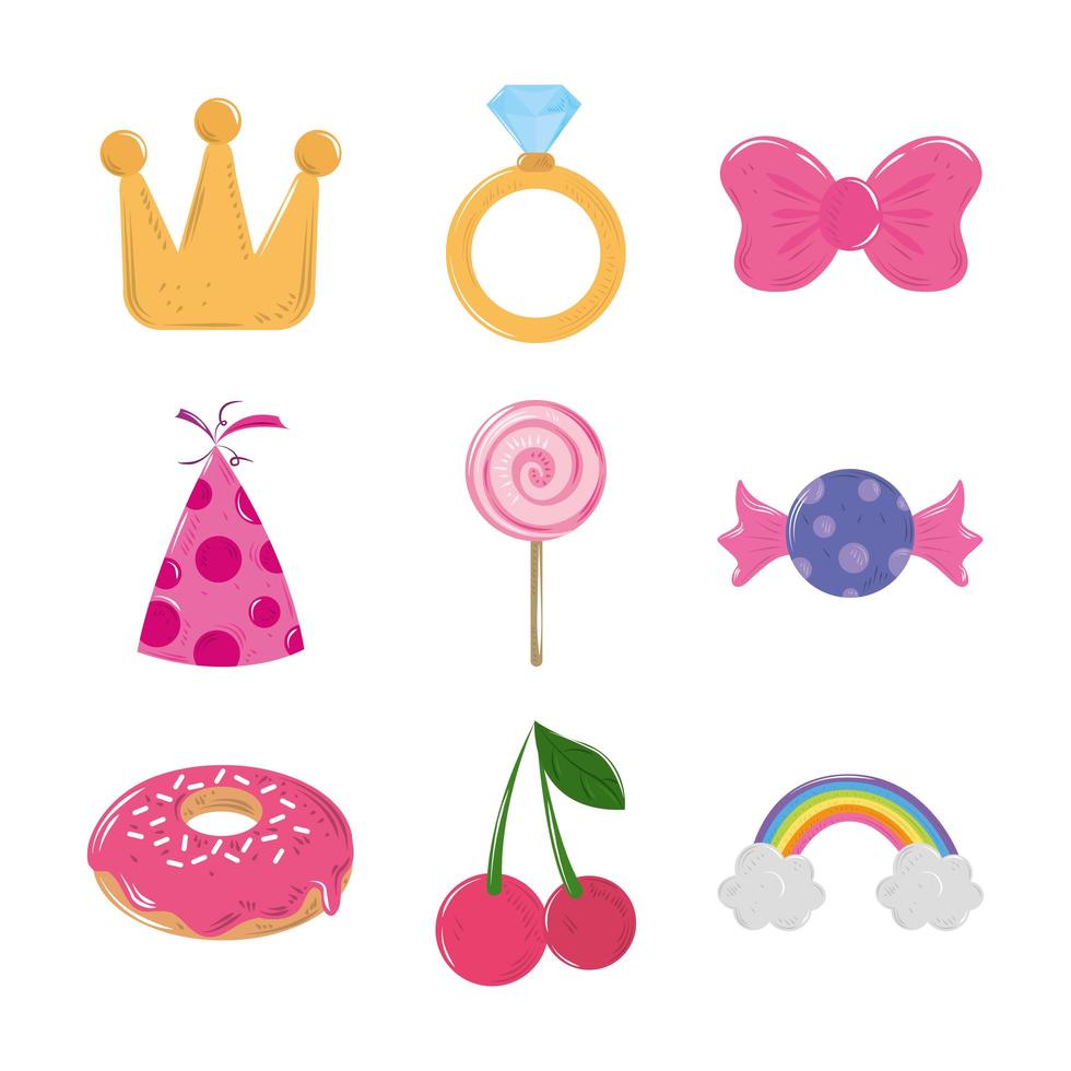 lindo set de pegatinas kawaii vector