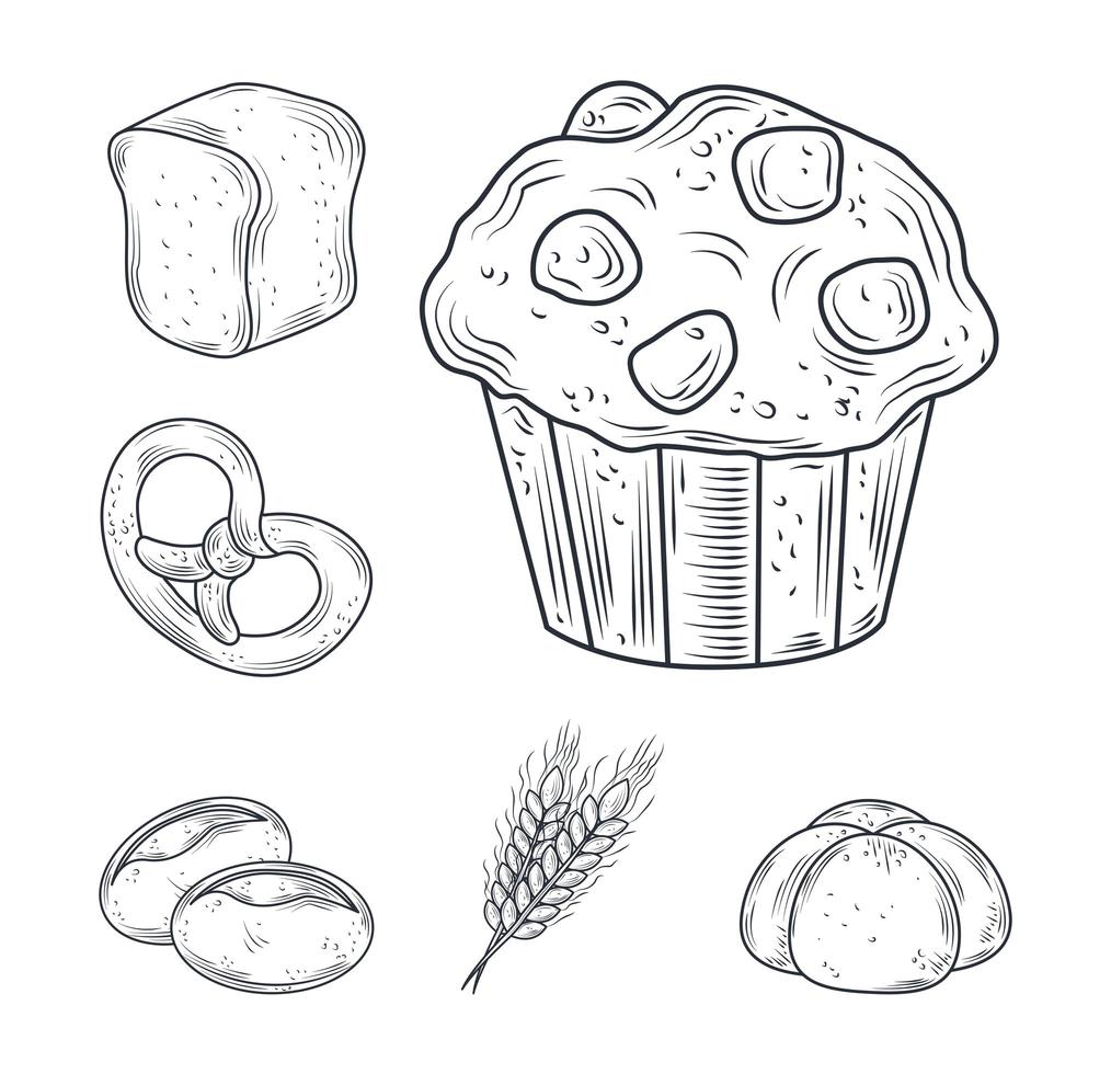 Retro baked food icon set vector