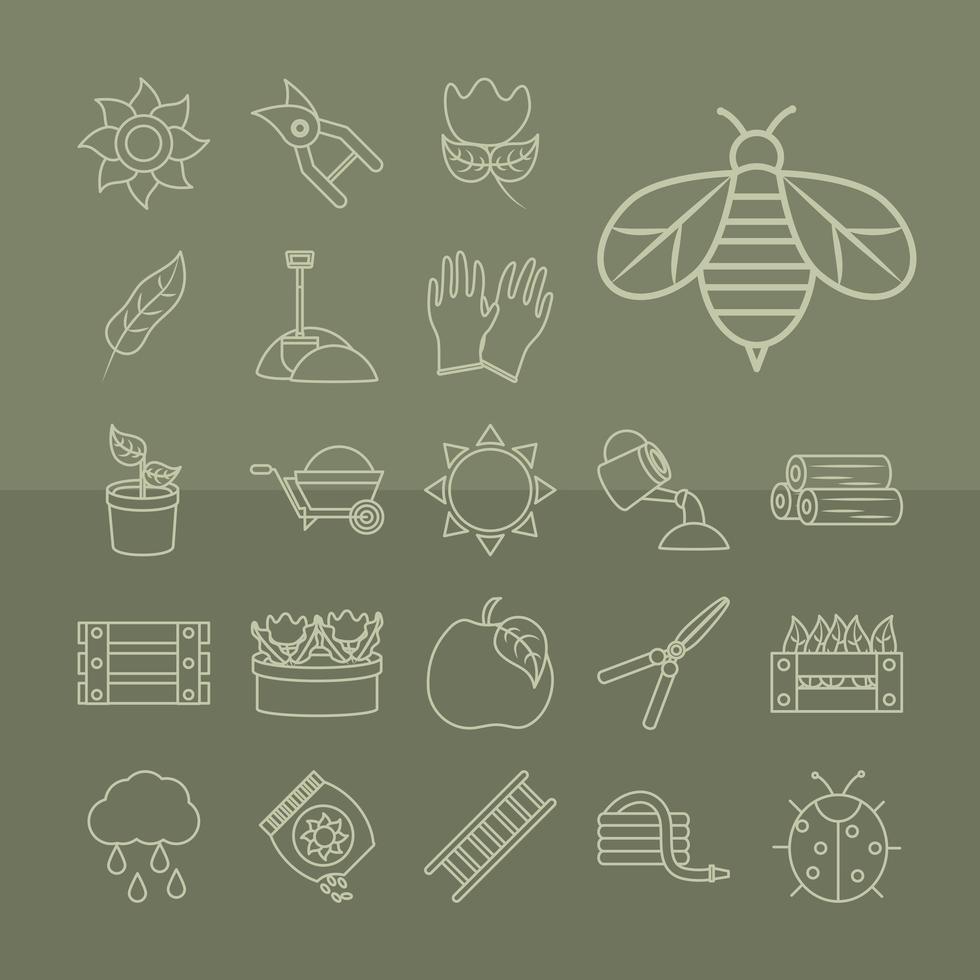 Gardening and harvesting line-art icon collection vector