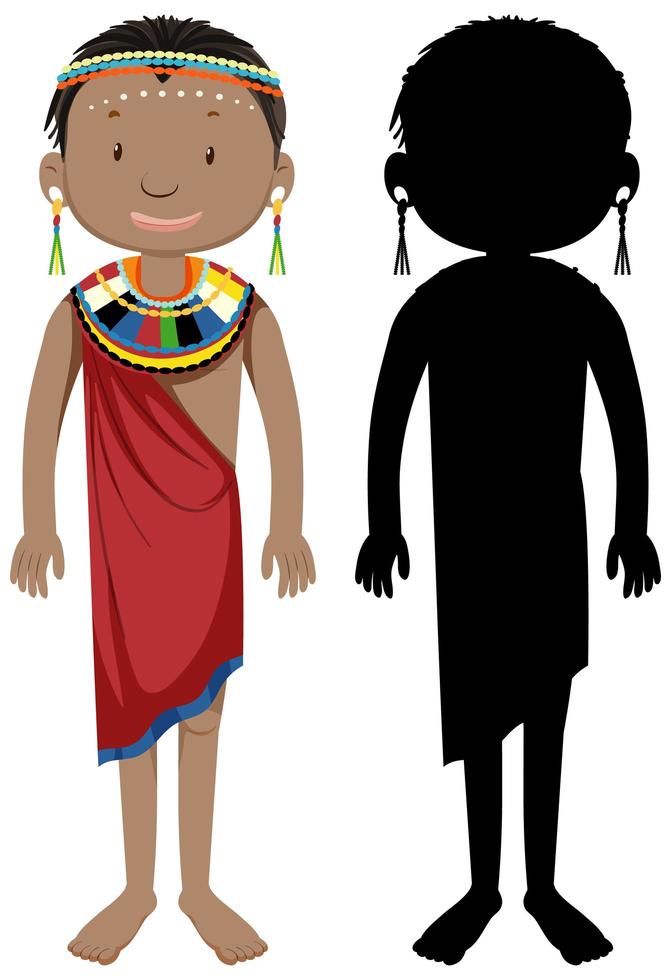 Set of African tribe character and silhouette vector