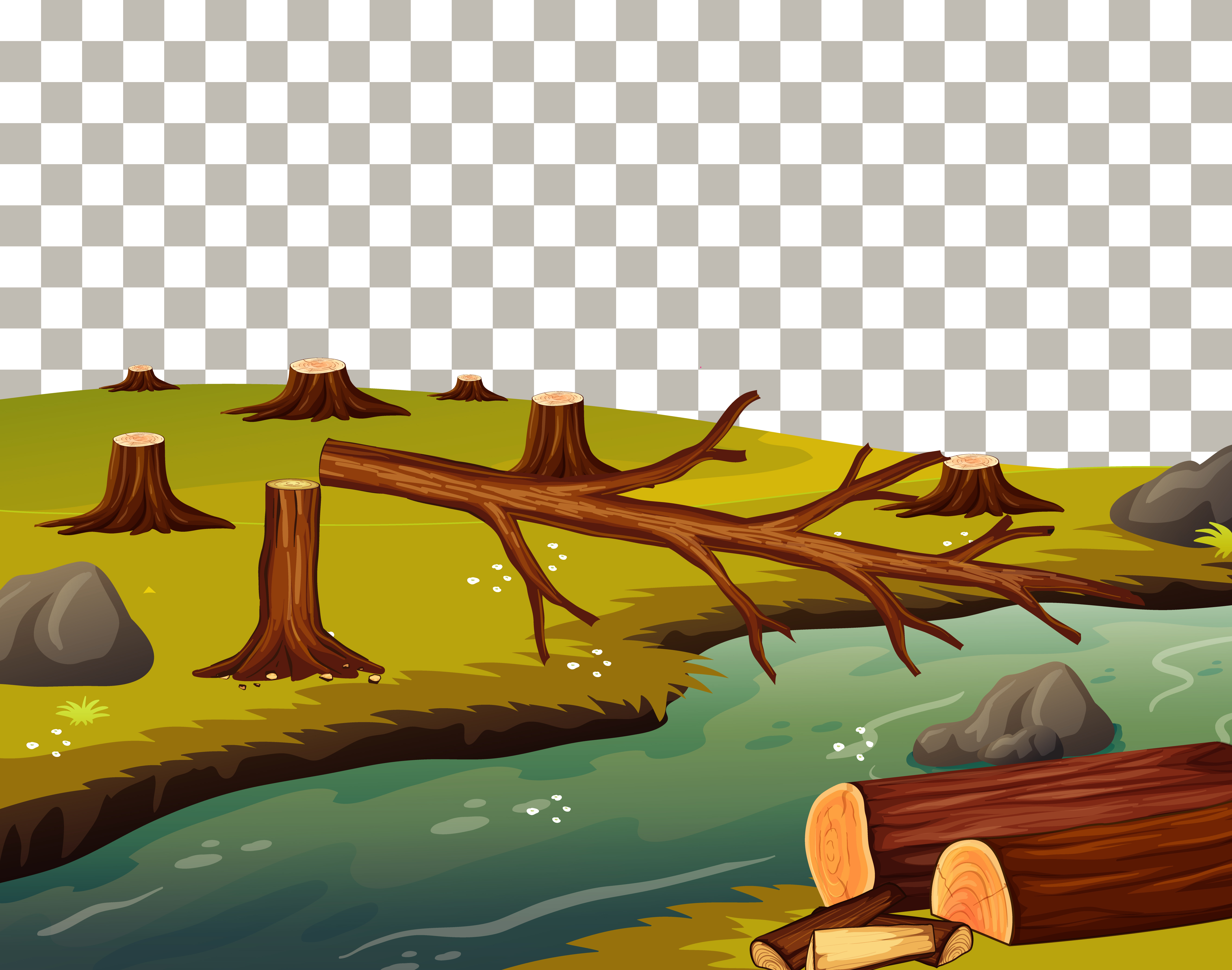 Cut trees by river 1446046 Vector Art at Vecteezy