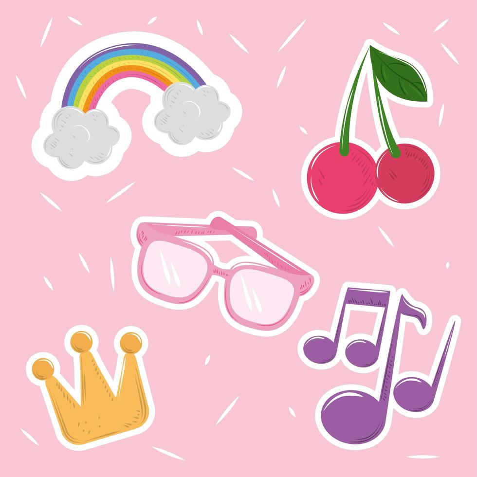 Cute kawaii sticker set vector