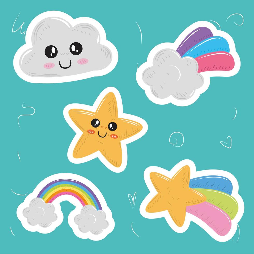 Cute kawaii sticker set 1446069 Vector Art at Vecteezy