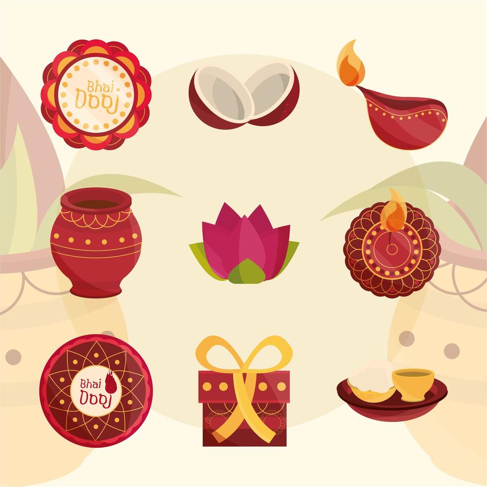 Bhai Dooj celebration icon set vector