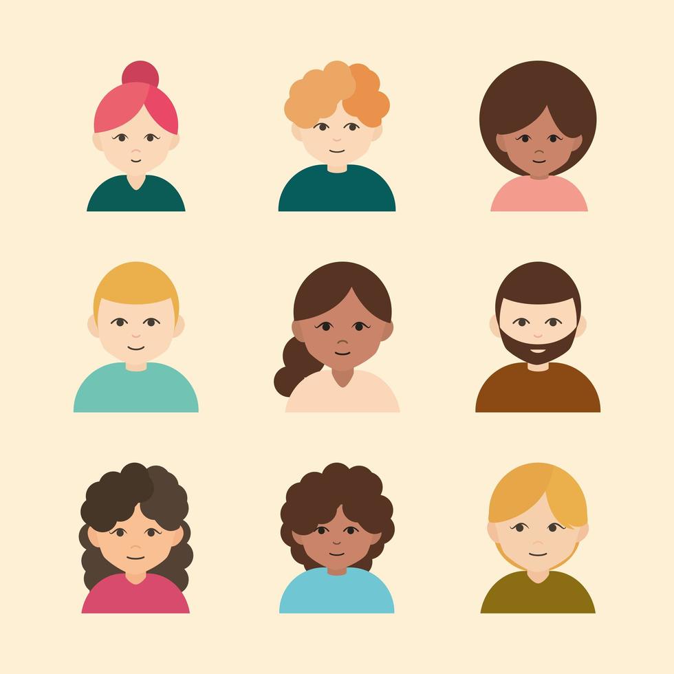 conjunto de iconos de avatar de personas diversas vector