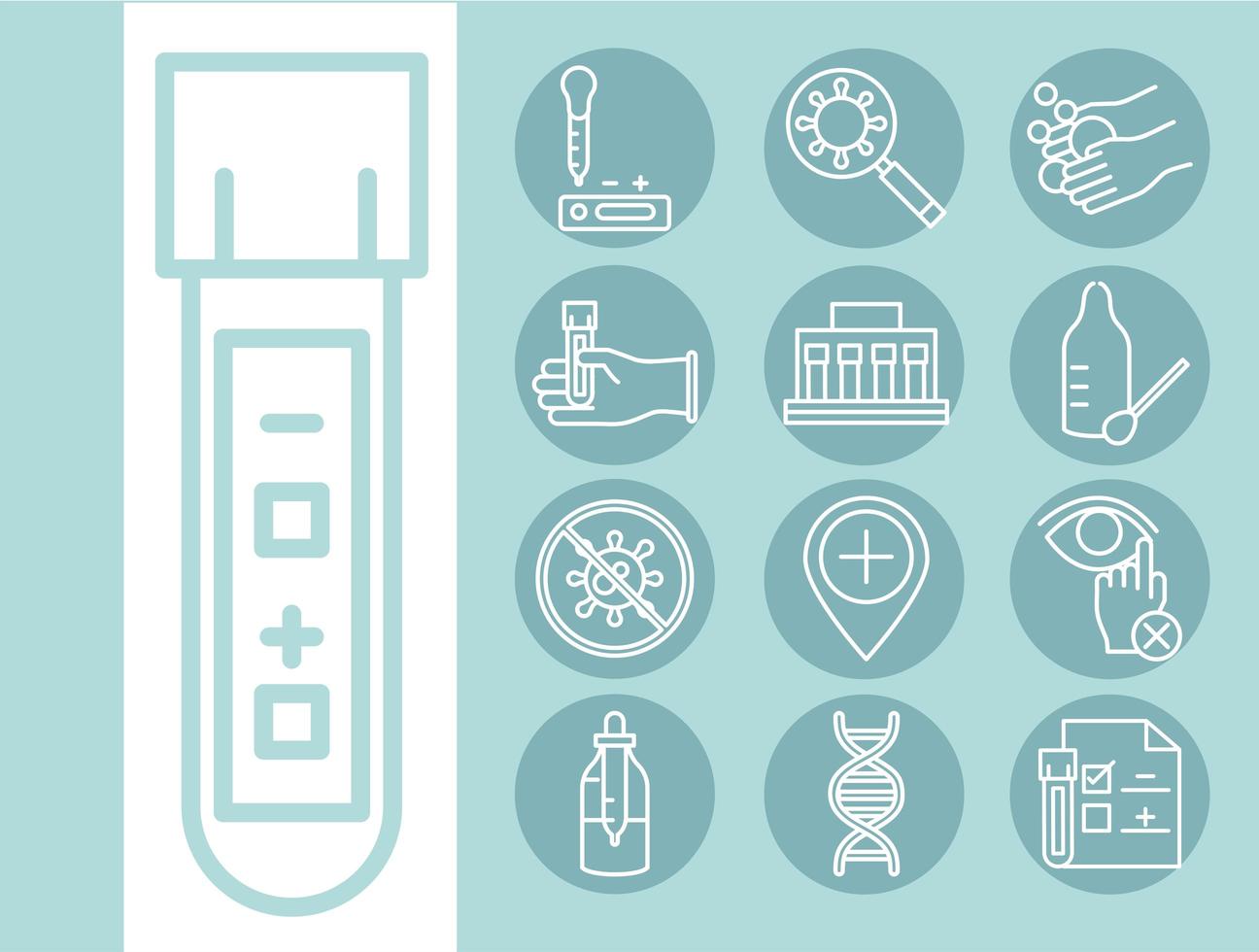 conjunto de iconos de diagnóstico e investigación de coronavirus vector