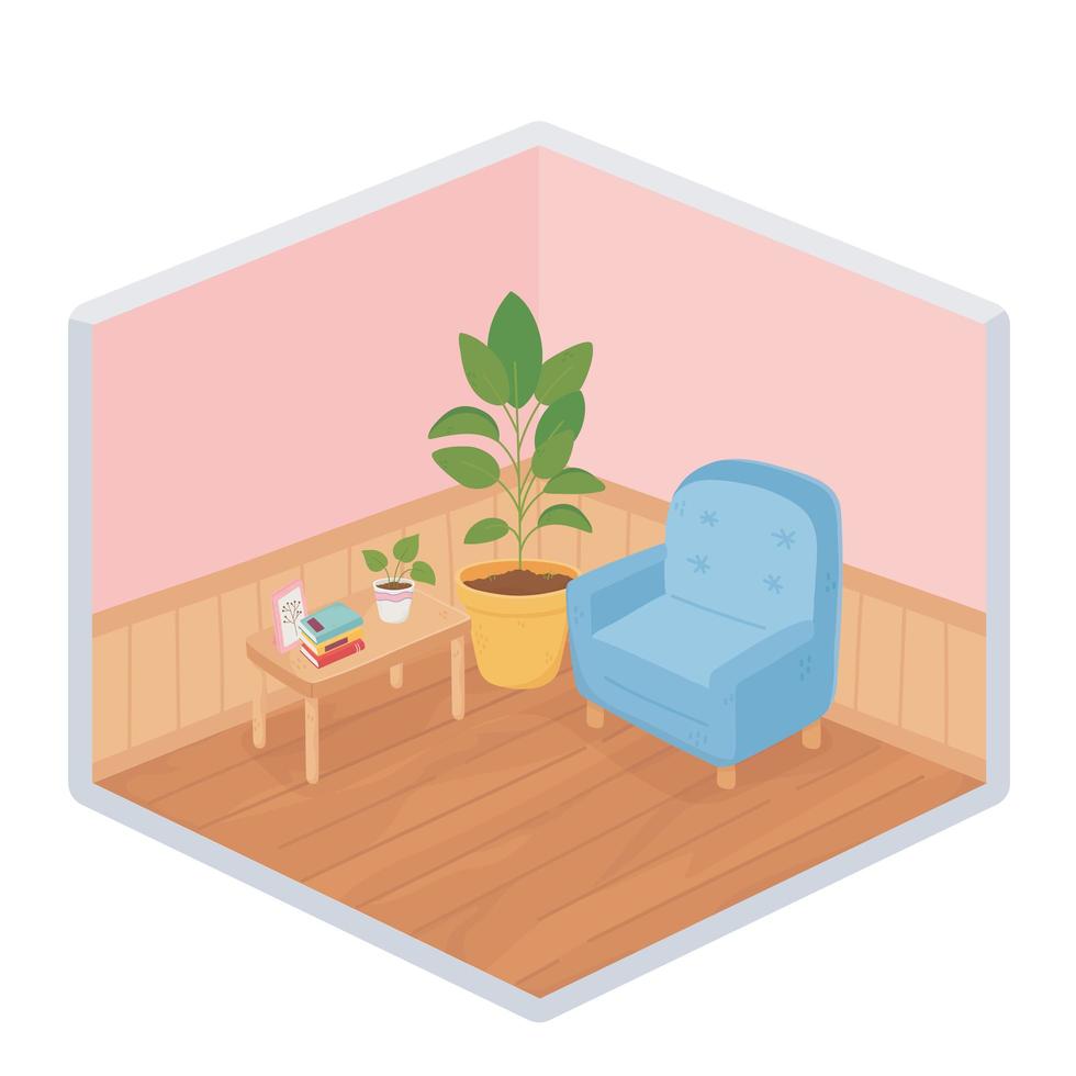 Sweet home interior, isometric corner composition vector