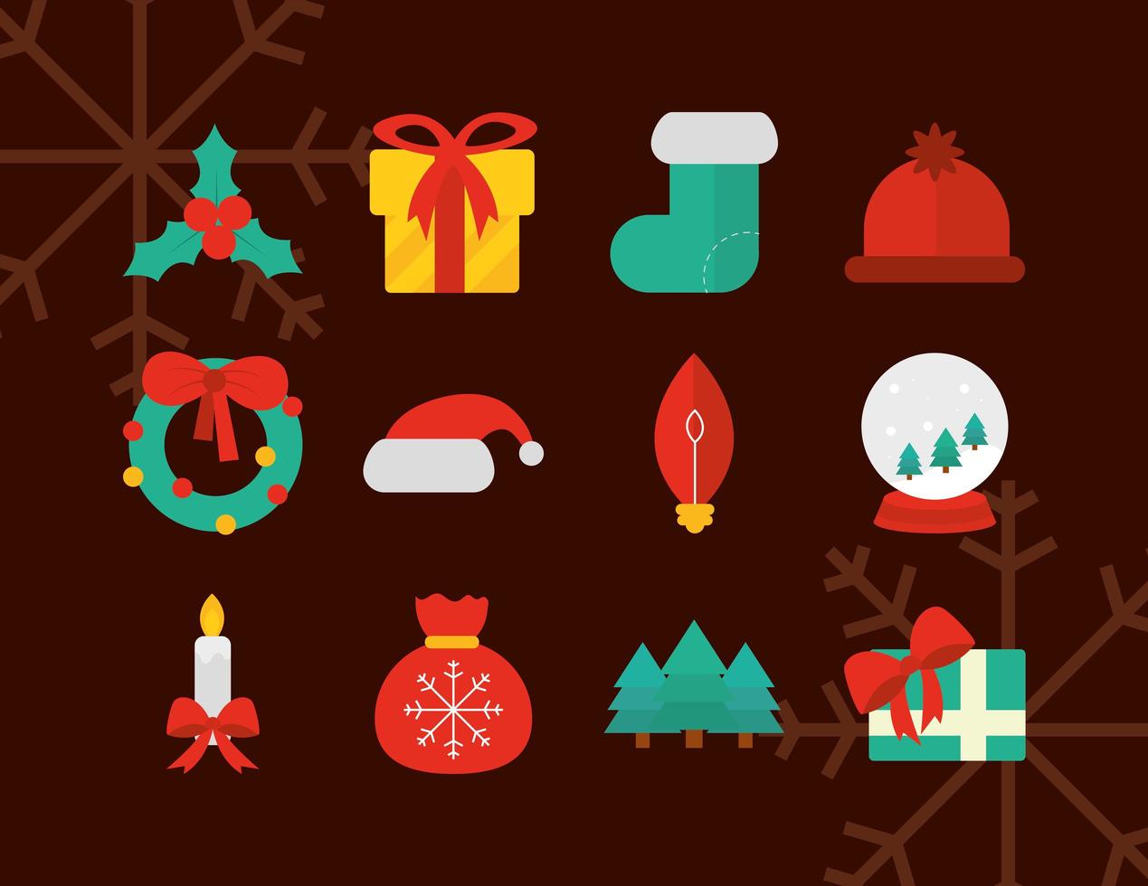 colección de iconos planos de navidad vector