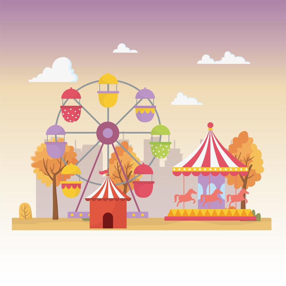 Fun fair, carnival, and entertainment recreation composition vector