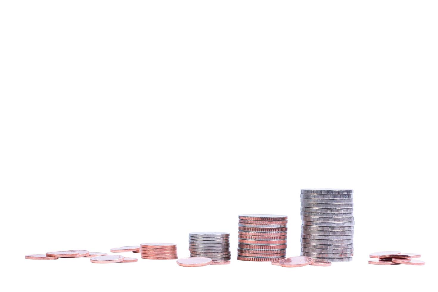 Stacked coins isolated on white background photo