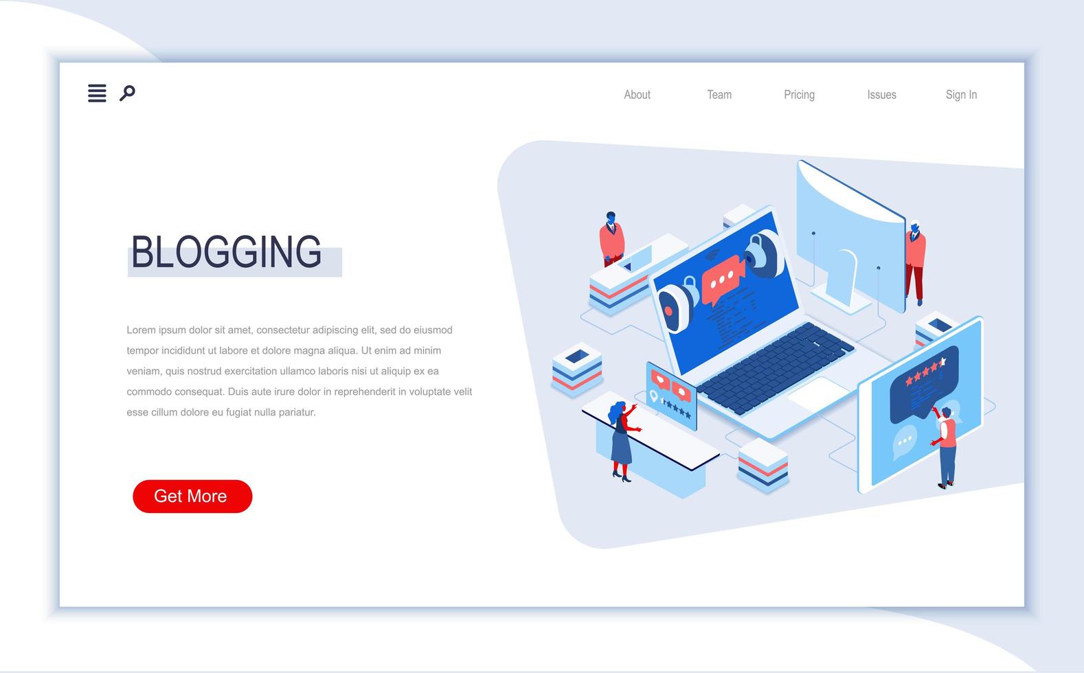 Blogging isometric landing page vector