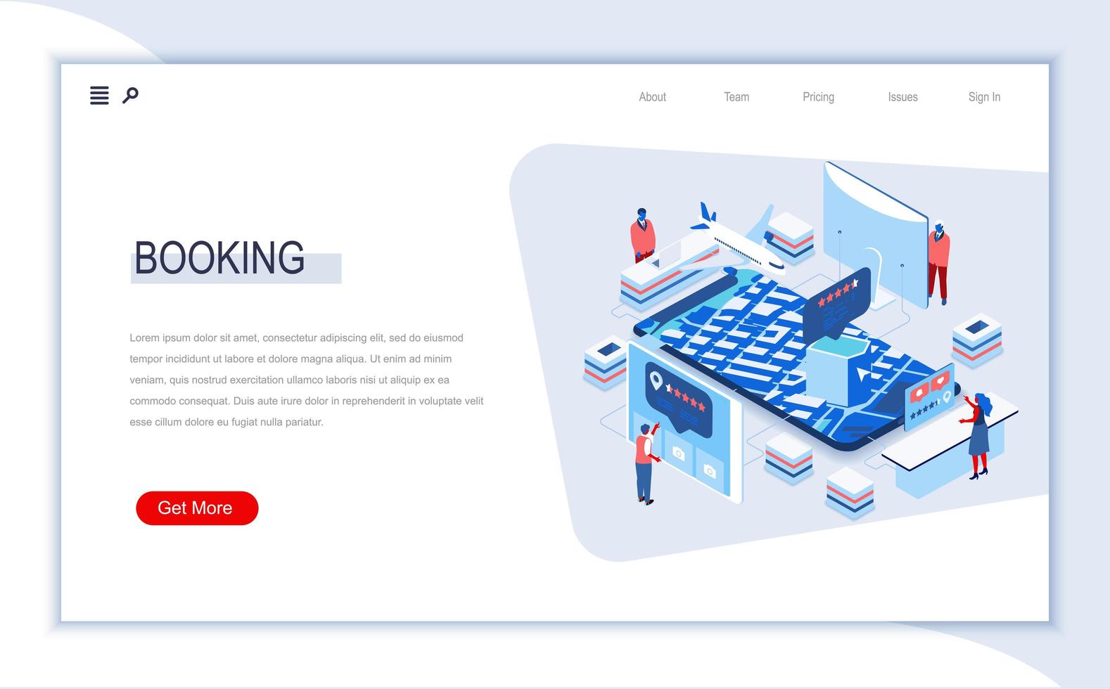Online booking isometric landing page vector
